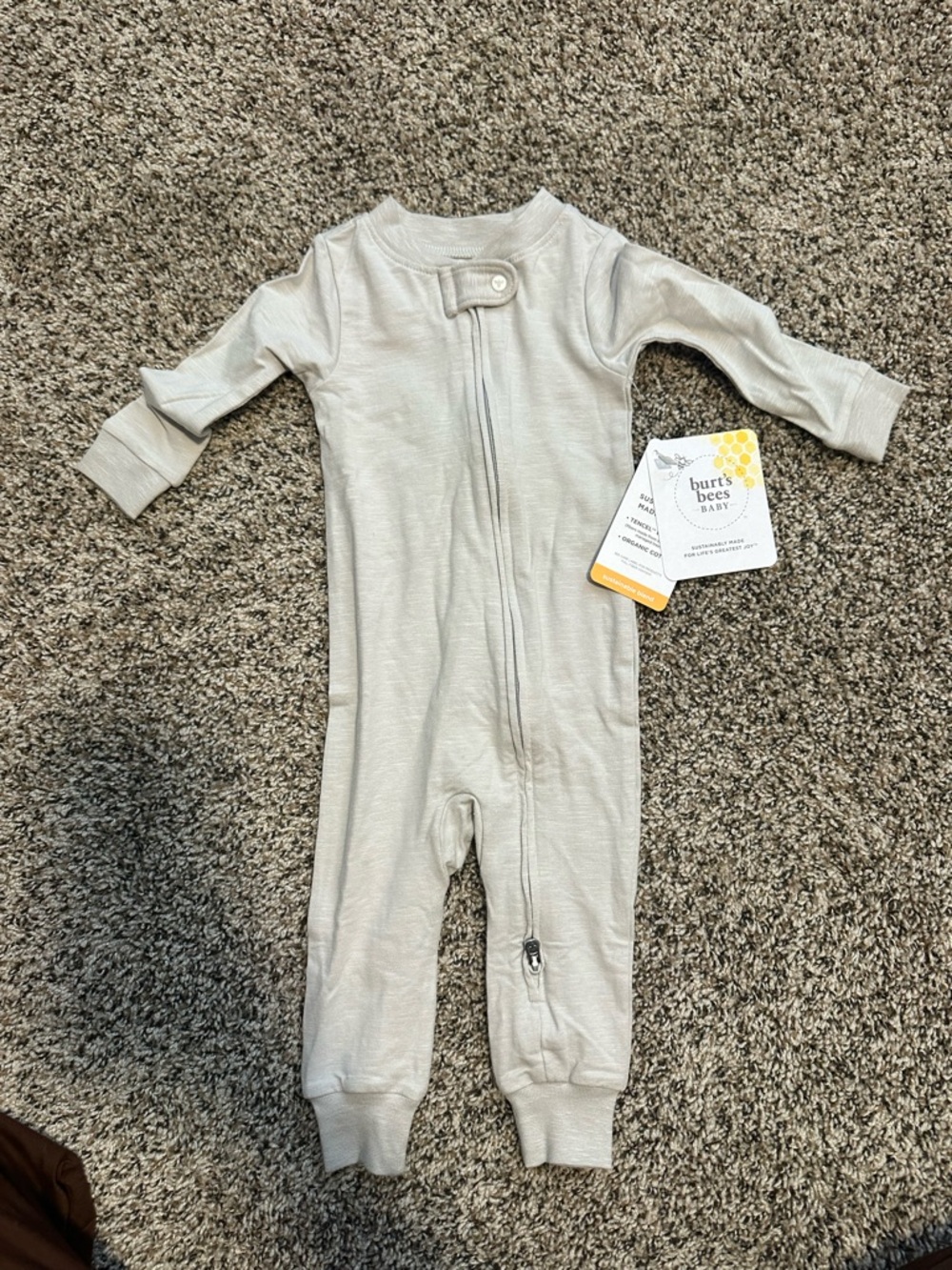 Burt's Bees Gray Organic Cotton One Piece Long Sleeve NWT 0‑3M Organic